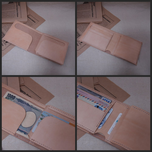 【使いやすさにこだわった】２つ折り財布 サドルレザー(ナチュラル) 3枚目の画像