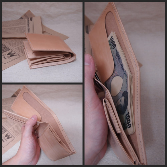 【使いやすさにこだわった】２つ折り財布 サドルレザー(ナチュラル) 4枚目の画像