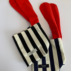 リボン　お弁当袋　ハンドメイド　白と紺色のストライプ   ×  赤のリボン　Ｌ 6枚目の画像