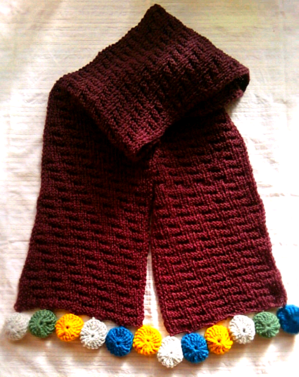 送料無料　マカロンマフラー　赤茶