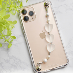 フロストハート×パールのキーリングハンガー　スマホケース　iPhoneケース　ストラップ　全機種　スマホチェーン 6枚目の画像