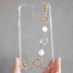 シェルとクリアガラスのキーリングハンガー　スマホケース　iPhoneケース　ストラップ　全機種　スマホチェーン 4枚目の画像