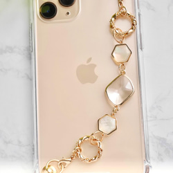 シェルとクリアガラスのキーリングハンガー　スマホケース　iPhoneケース　ストラップ　全機種　スマホチェーン 5枚目の画像