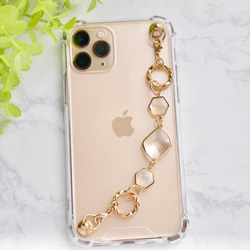 シェルとクリアガラスのキーリングハンガー　スマホケース　iPhoneケース　ストラップ　全機種　スマホチェーン 6枚目の画像