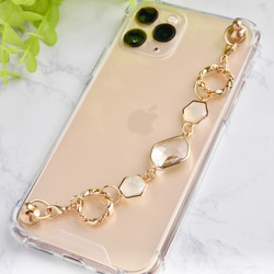 シェルとクリアガラスのキーリングハンガー　スマホケース　iPhoneケース　ストラップ　全機種　スマホチェーン 7枚目の画像