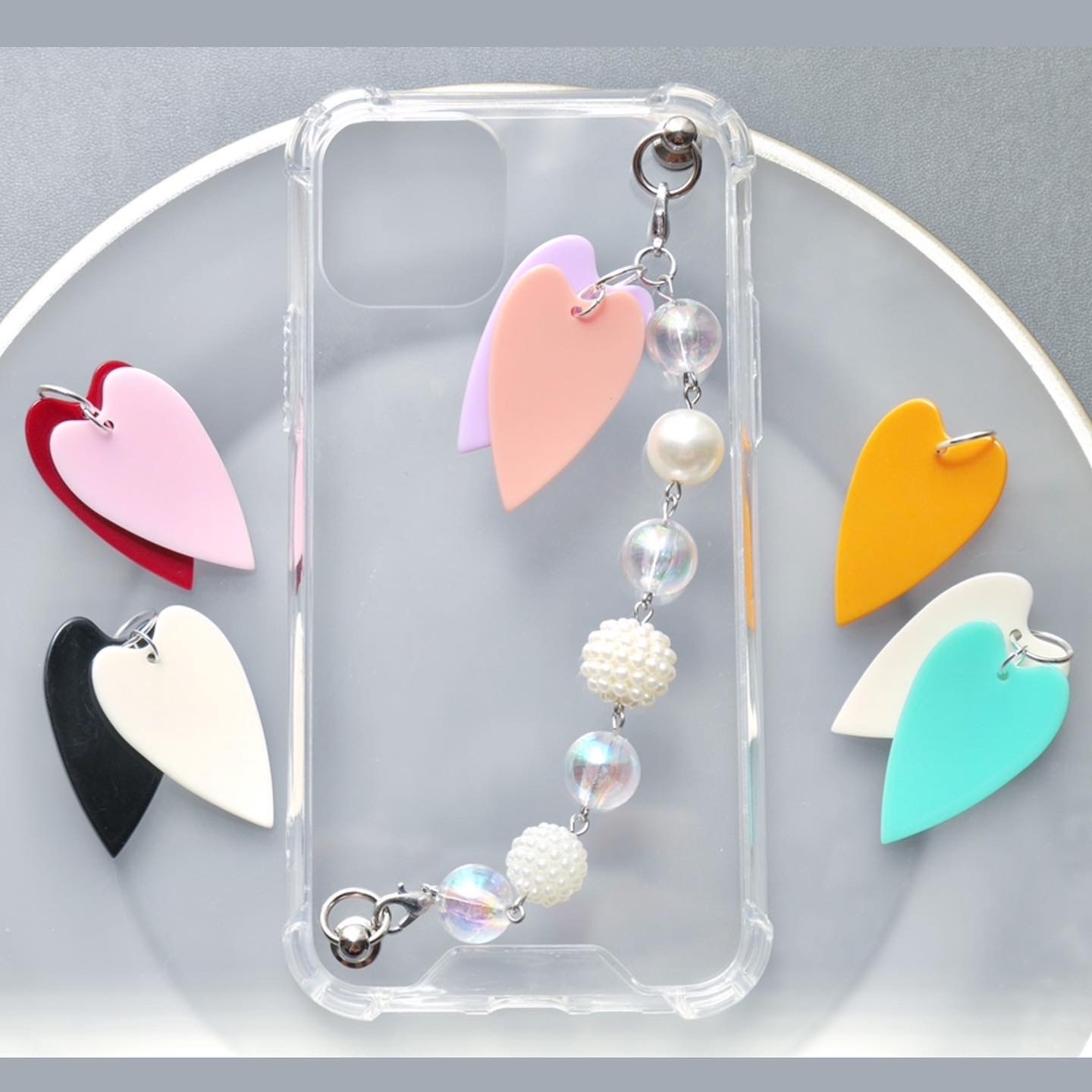 ハート キーリングハンガースマホチャーム 蝶々 ハンドメイド iPhoneケース ハート キーリングハンガースマホチャーム 蝶々 ハンドメイド