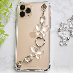 バタフライとシルバーリングのキーリングハンガー　スマホケース　iPhoneケース　ストラップ　全機種　スマホチェーン 1枚目の画像