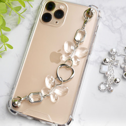 バタフライとシルバーリングのキーリングハンガー　スマホケース　iPhoneケース　ストラップ　全機種　スマホチェーン 2枚目の画像