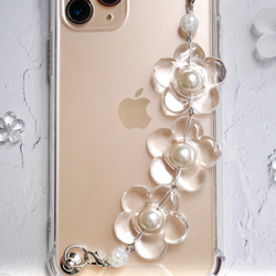 クリアフラワーのキーリングハンガー　スマホケース　iPhoneケース　ストラップ　全機種　スマホチェーン 4枚目の画像