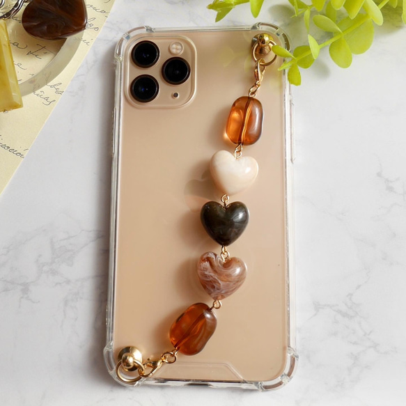 マーブルハートのキーリングハンガー　スマホケース　iPhoneケース　ストラップ　全機種　スマホチェーン 1枚目の画像