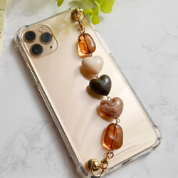 マーブルハートのキーリングハンガー　スマホケース　iPhoneケース　ストラップ　全機種　スマホチェーン 2枚目の画像