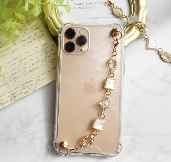 ビジューアンティーク調のキーリングハンガー　スマホケース　iPhoneケース　ストラップ　全機種　スマホチェーン 2枚目の画像