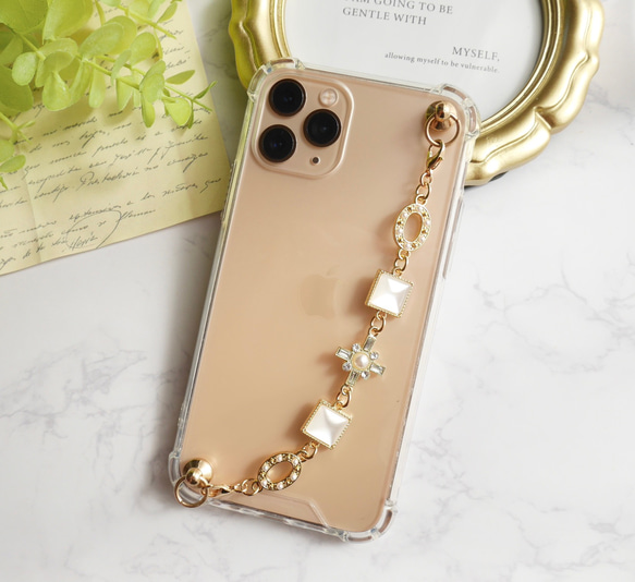 ビジューアンティーク調のキーリングハンガー　スマホケース　iPhoneケース　ストラップ　全機種　スマホチェーン 3枚目の画像