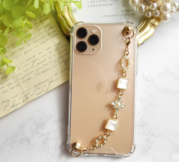 ビジューアンティーク調のキーリングハンガー　スマホケース　iPhoneケース　ストラップ　全機種　スマホチェーン 4枚目の画像