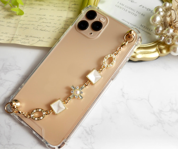 ビジューアンティーク調のキーリングハンガー　スマホケース　iPhoneケース　ストラップ　全機種　スマホチェーン 5枚目の画像