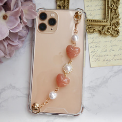マーブルハート×パールのキーリングハンガー　スマホケース　iPhoneケース　ストラップ　全機種　スマホチェーン 3枚目の画像