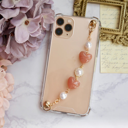 マーブルハート×パールのキーリングハンガー　スマホケース　iPhoneケース　ストラップ　全機種　スマホチェーン 4枚目の画像