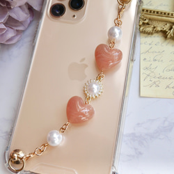 マーブルハート×パールのキーリングハンガー　スマホケース　iPhoneケース　ストラップ　全機種　スマホチェーン 5枚目の画像