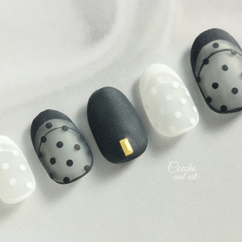 No.16 ジェルネイル シースルー 水玉 ドット シアー ブラック ホワイト  