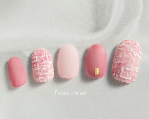 No.039】ネイルチップ♡キルティングネイル♡ツイードネイル♡マットコート