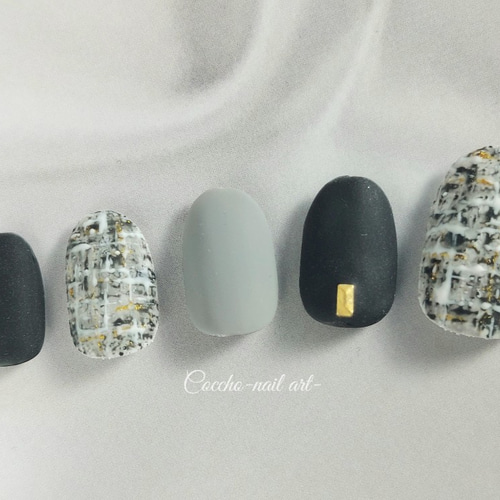 No.20 ジェルネイル ツイード 大人 黒 白 グレー ブラック ホワイト