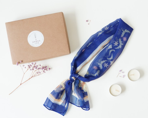 シフォンナローバージョン多目的シルクスカーフ18×90cm /ライオン星を