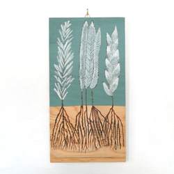 ３種の葉っぱのウッドバーニングアート 原画 絵画 植物画 木雑貨 木工 アナログイラスト アクリル画 1枚目の画像