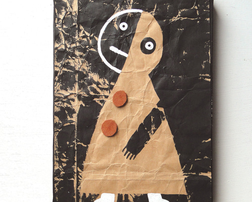 絵画  皮革アート ヴィンテージ風くしゃくしゃアート 原画 絵画 キャンバス画 革ボタン