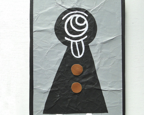 ヴィンテージ風くしゃくしゃアート 原画 絵画 キャンバス画 革ボタン