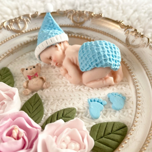 クレイベイビー ミニフレーム ブルー 粘土で作ったかわいい赤ちゃん