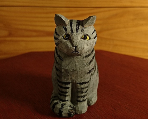 猫の木彫り サバトラ その他置物 o_usagi 通販 12863282｜Creema(クリーマ)