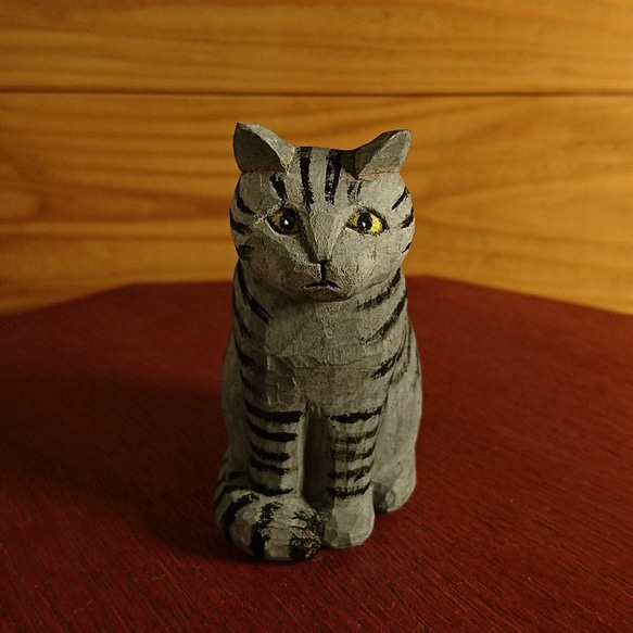 猫の木彫り サバトラ その他置物 o_usagi 通販 12863282｜Creema