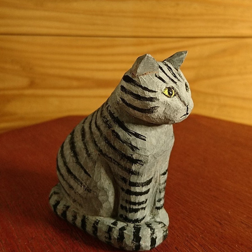 猫の木彫り サバトラ その他置物 o_usagi 通販 12863282｜Creema