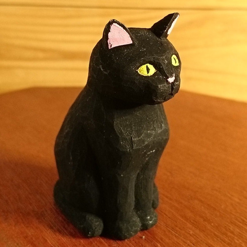 猫の木彫り 黒猫 その他置物 o_usagi 通販 12863936｜Creema