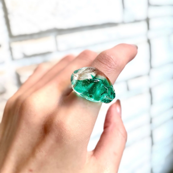 -splash green-　ガラス リング glass ring 1枚目の画像