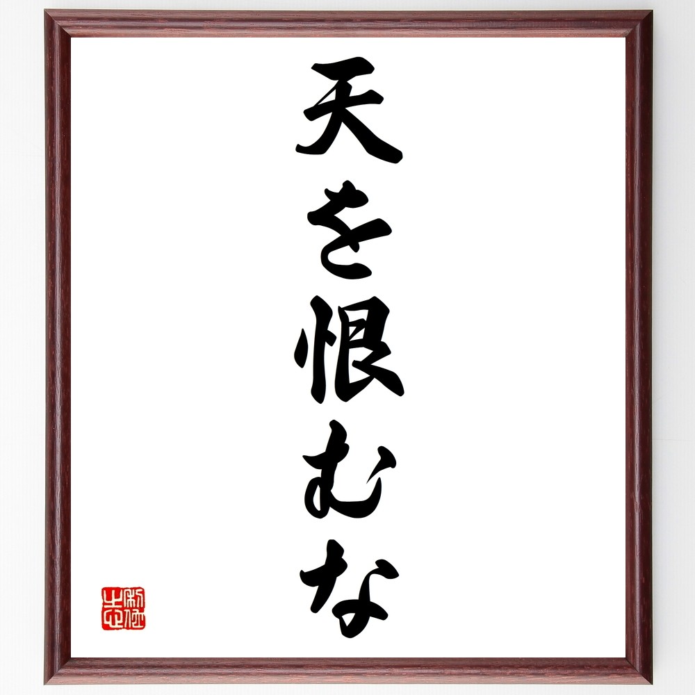 名言「天を恨むな」手書き書道色紙額／受注後の毛筆直筆（Y1317）