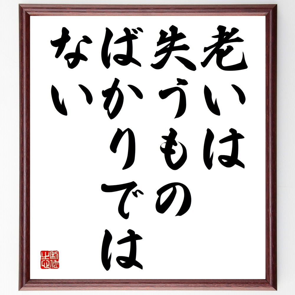 名言「老いは、失うものばかりではない」手書き書道色紙額／受注後の毛筆直筆（Y2263）