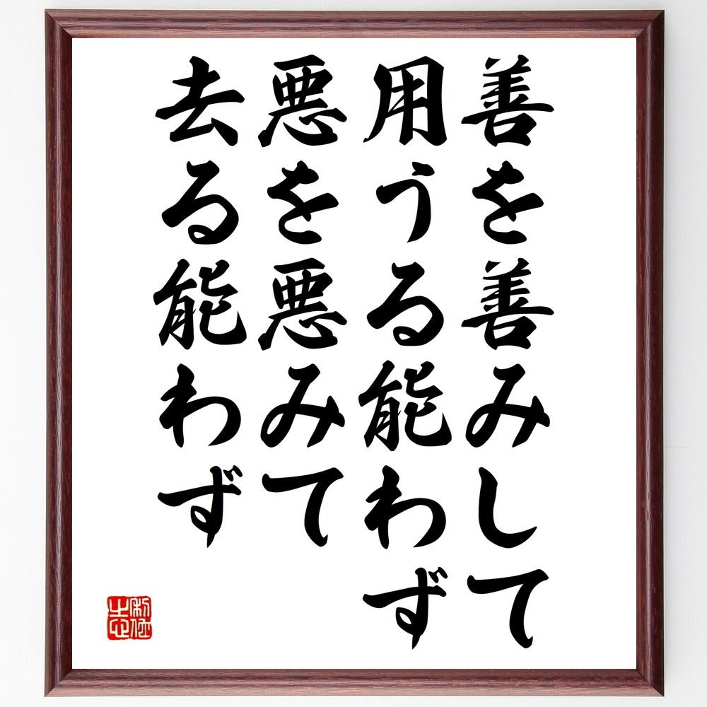 名言「善を善みして用うる能わず、悪を悪みて去る能わず」手書き書道色紙額／受注後の毛筆直筆（Y2641）