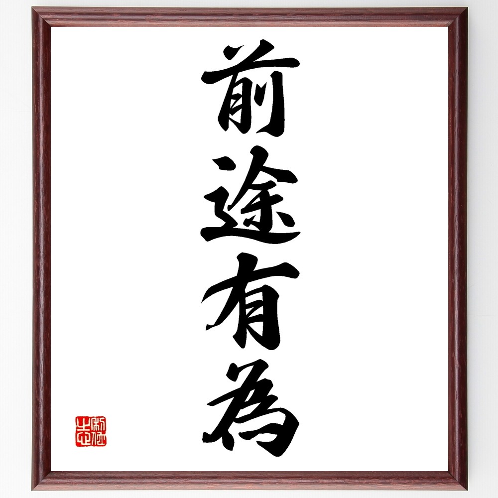 四字熟語「前途有為」手書き書道色紙額／受注後の毛筆直筆（Z6454）