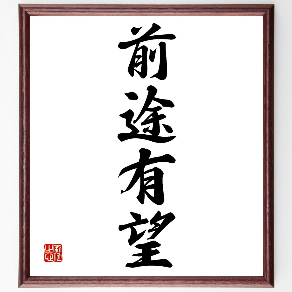 四字熟語「前途有望」手書き書道色紙額／受注後の毛筆直筆（Z6455）