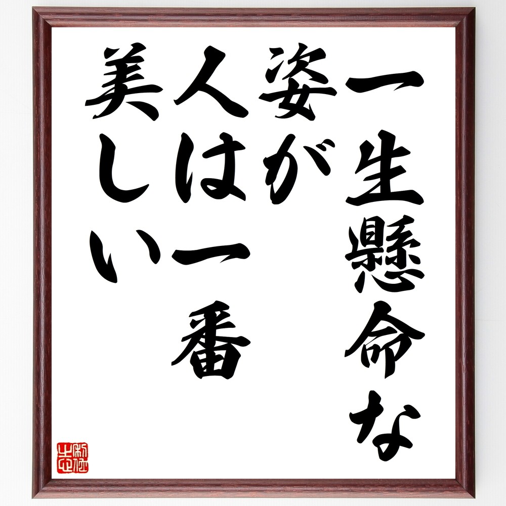 名言「一生懸命な姿が、人は一番美しい」手書き書道色紙額／受注後の毛筆直筆（Z7334）