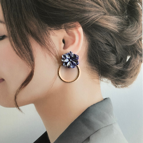 パープル系　カボション　ピアス　ハンドメイド　イヤリング変更可 レジン カボション ピアス ハンドメイド イヤリング変更可 おおぶり