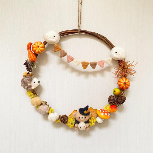 羊毛フェルト⭐︎くまちゃんハロウィンリース 羊毛フェルト nonochami 