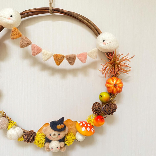 羊毛フェルト⭐︎くまちゃんハロウィンリース 羊毛フェルト nonochami 