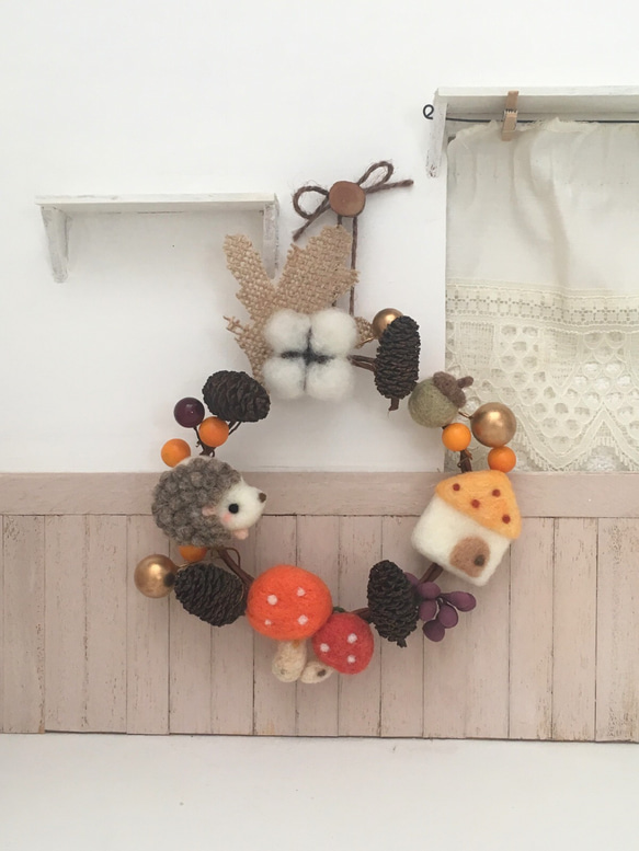 コスモス様用✿羊毛フェルト✿くまさんとかぼちゃ✿秋✿ハロウィン✿ミニリース✿ コスモス様用✿羊毛フェルト✿くまさんとかぼちゃ✿秋✿ハロウィン