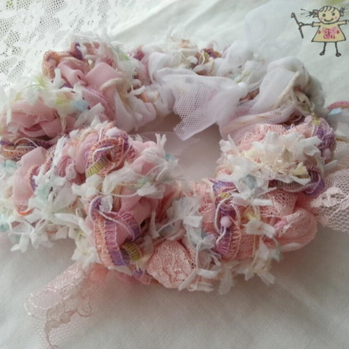 ふう* ひらひら！ピンクの夏シュシュ＊裂き布シフォン・チュール