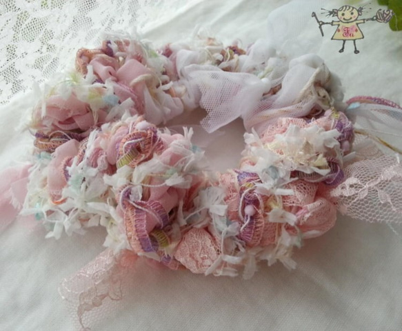 ふう* ひらひら！ピンクの夏シュシュ＊裂き布シフォン・チュール