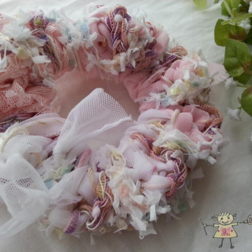 ふう* ひらひら！ピンクの夏シュシュ＊裂き布シフォン・チュール