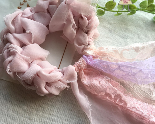 画像残し)リボン シュシュ（花柄）ゴム入れ替え可能