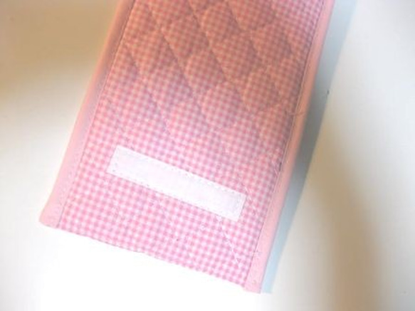 ハーモニカ・リコーダー・ハサミケース キルティングピンク　ギンガム×ピンクリボン 2枚目の画像